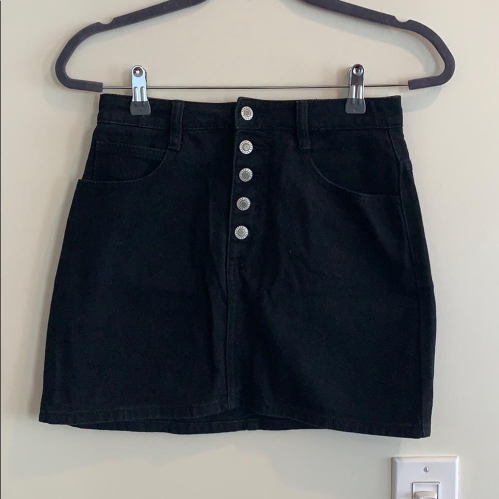 Black high-waisted denim mini skirt